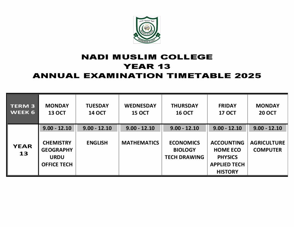 Y13 - Annual Exam Timetable 2025